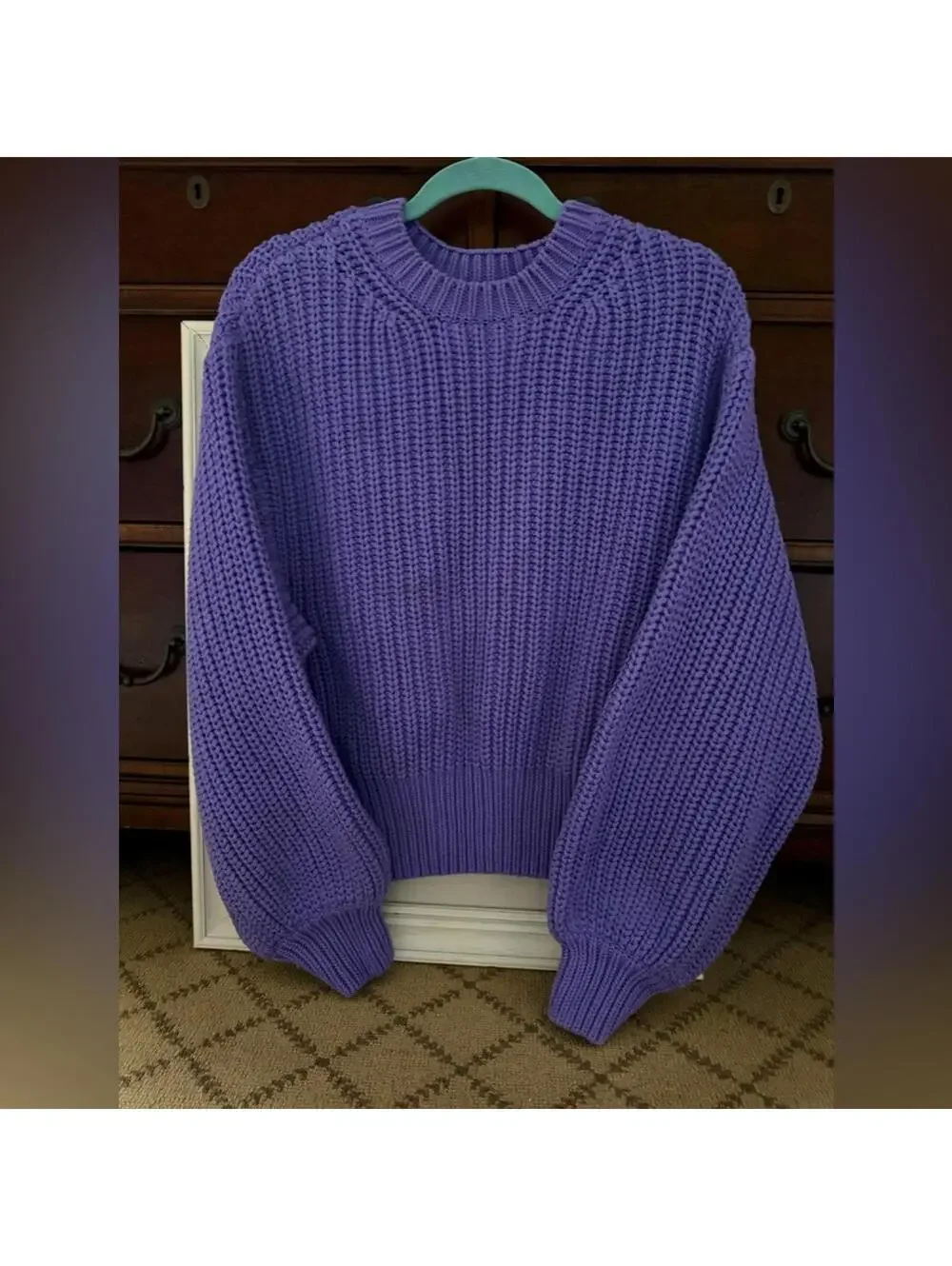 Bardot chunky knit crew neck long sleeved sweater royal purple NWOT OS